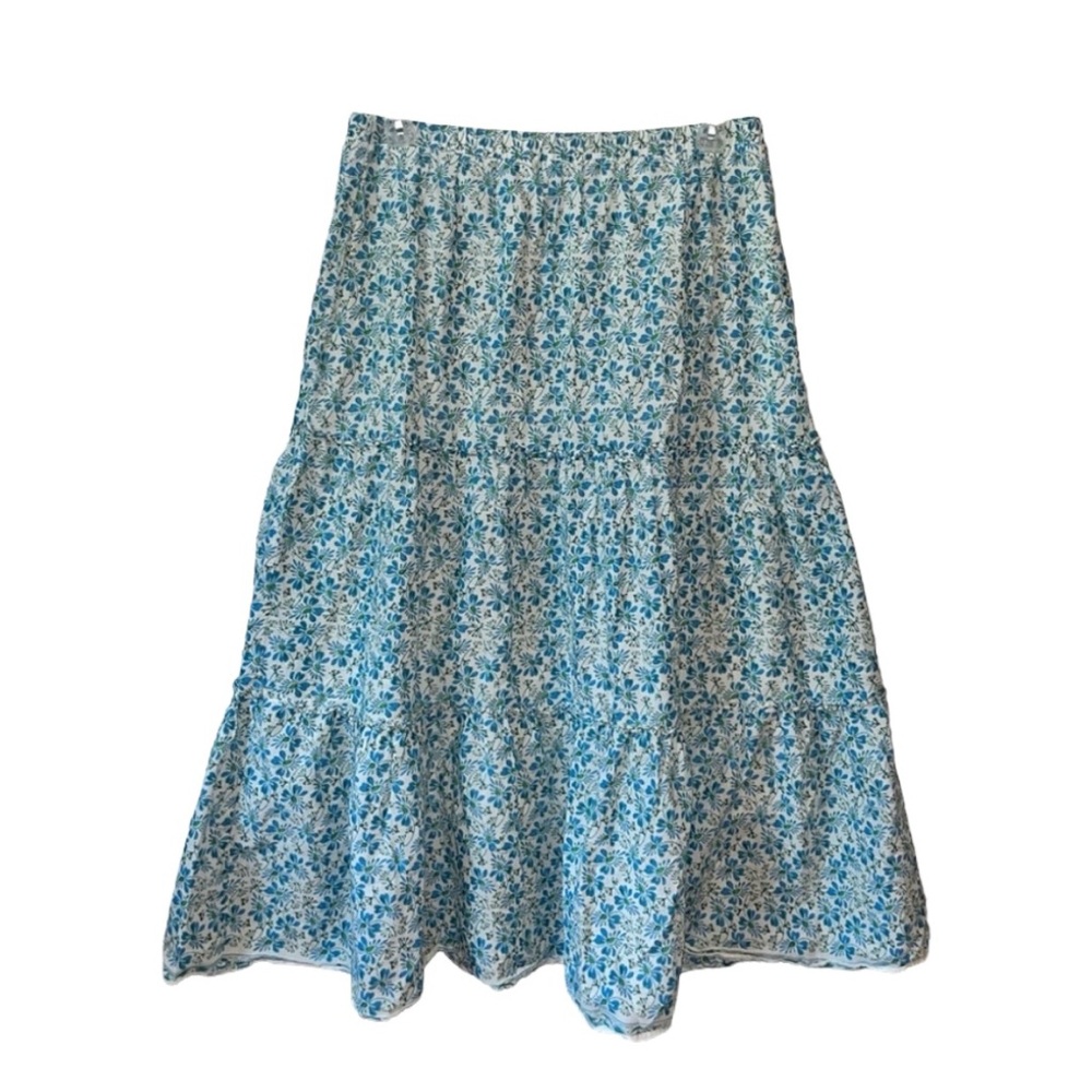 Max Studio Blue Floral Tiered Midi Skirt Size Small
